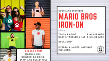 Load image into Gallery viewer, Nintendo Super Mario Bros Iron-on Decals (Mario, Luigi, Bowser, Da-bomb, Star, and Bullet Bill)
