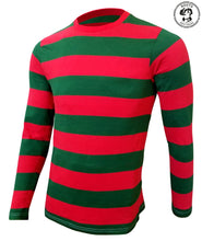 Load image into Gallery viewer, Mens Red &amp; Green Nightmare on the Street Striped T-Shirt Costume
