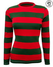 Load image into Gallery viewer, Womens Red &amp; Green Nightmare on the Street Striped T-Shirt Costume
